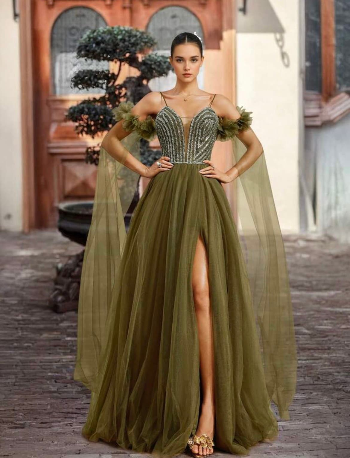 Vestido verde musgo corset
