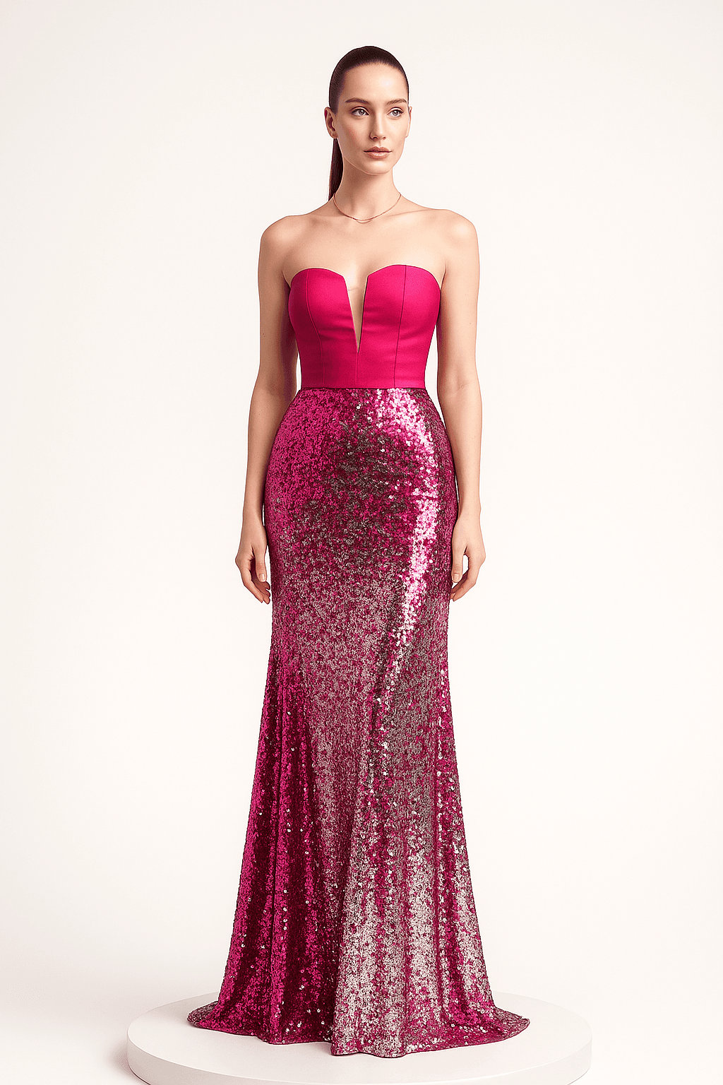 Vestido fuscia strapless